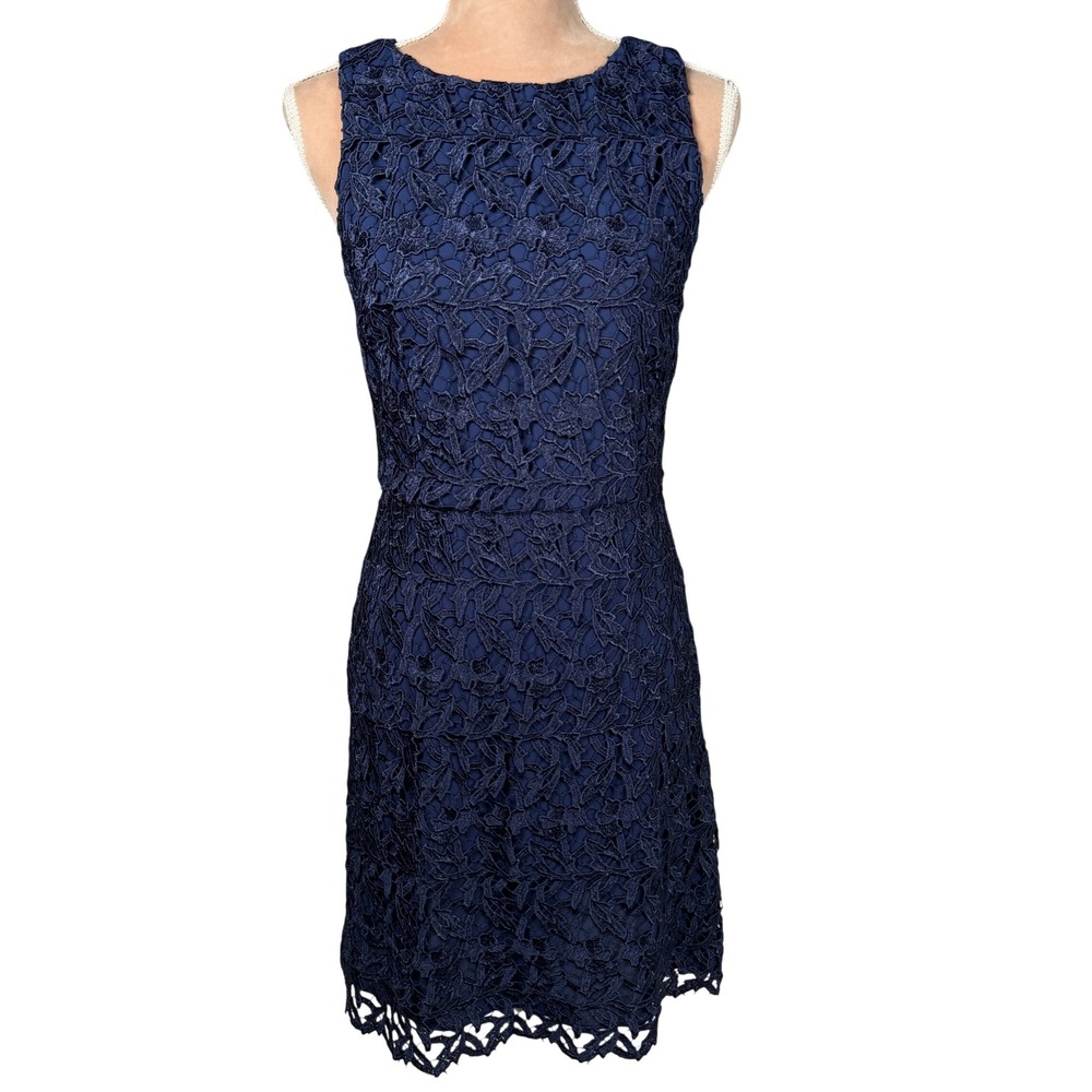 Alice + Olivia Lace Sheath Dress Womens 8 Navy Blue Sleeveless Floral C604616760